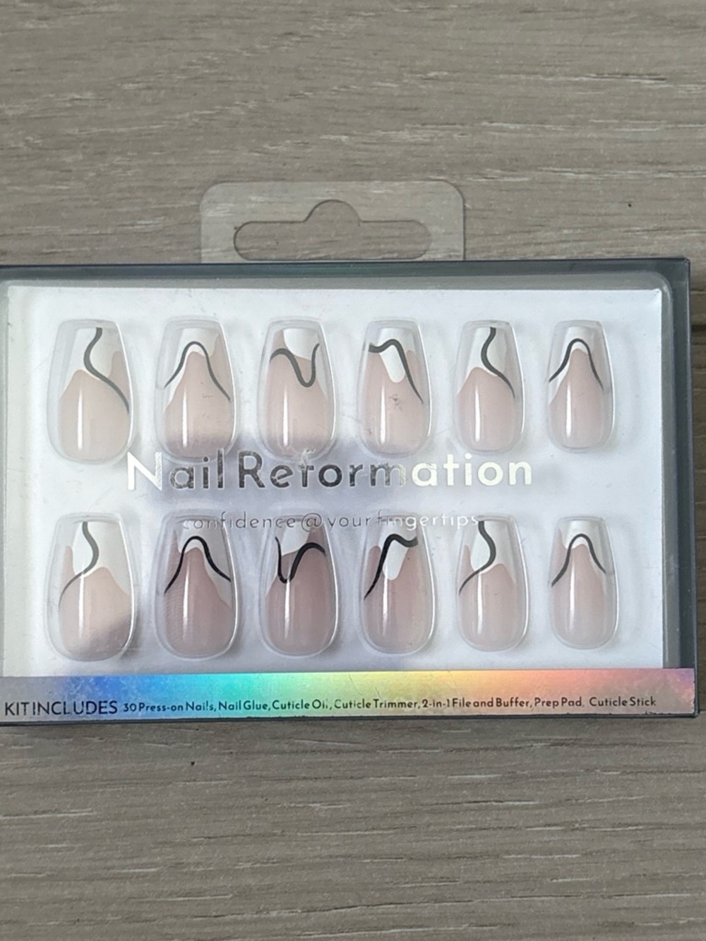 Nail Reformation Nude & Black Wave Press-On Nails - 14 PCS